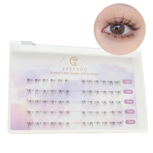 Lash Clusters Bottom DIY Lash Extension TEESTOU 60pcs Bottom Individual Lashes Wispy Natural look 7mm Clear Band Under Eyelash Clusters for Daily Makeup (Bottom Lash Extesnion-X01-7mm)