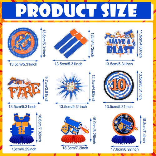 Foilswirl 40 Pcs Dart Battle Party Decorations Include 2 Gun Theme Party Banner Pennant 10 Hanging Swirl Decorations 6 Fans Honeycomb Centerpieces 10 Hanging Card 12 Target Latex Balloons for Table