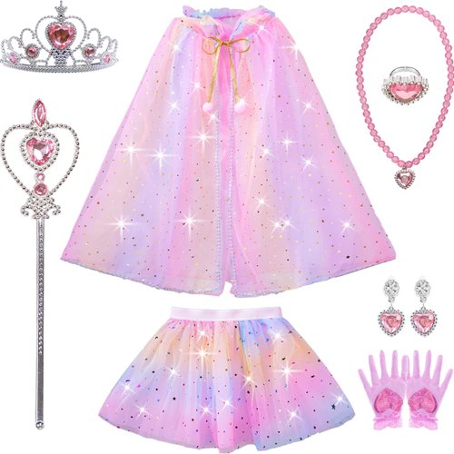 Schxuw Princess Dress Up -10 Pcs Princess Dresses for Girls Role Play, Princess Cape for Girls 3-8 Year Old for Halloween Birthday Christmas Party Cosplay Costumes