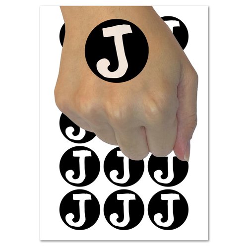 Letter J Uppercase Cute Typewriter Font Temporary Tattoo Water Resistant Fake Body Art Set Collection - 54 1" Tattoos (1 Sheet)
