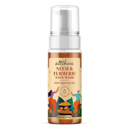 Satthwa Organic Neem &amp; Turmeric Face Wash for Acne &amp; Pimples with Turmeric Extract &amp; Neem Leaf Ex...