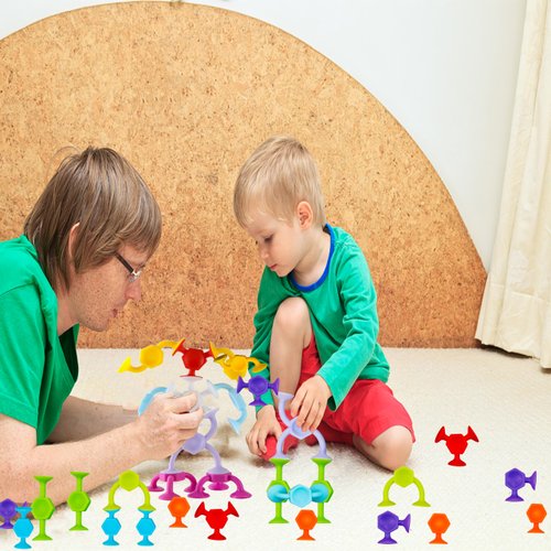 Suction Bath Toys 42 pcs, Suction Cup Toys for Kids, Sensory Toys for Toddlers 3, Baby Travel Essentials, Window Toys Stem Learning Toys - Stocking Stuffers for Kids