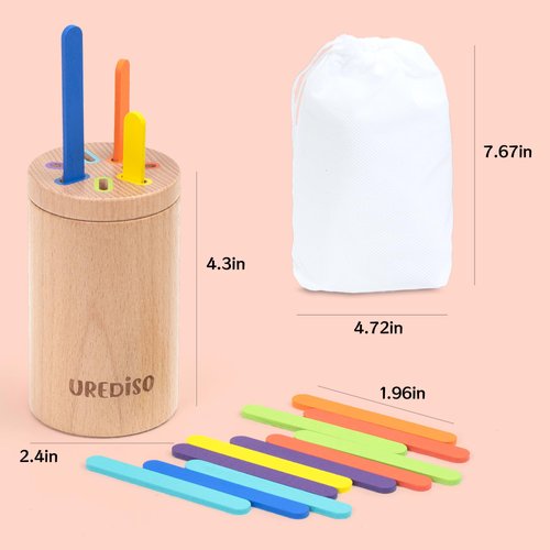 UREDISO Wooden Color Sorting Toys, Montessori Sticks Toys for Toddlers 1-3, Educational Sensory Matching Game for Baby Kids, Fine Motor Skill Development Toy Gift for Boys and Girls