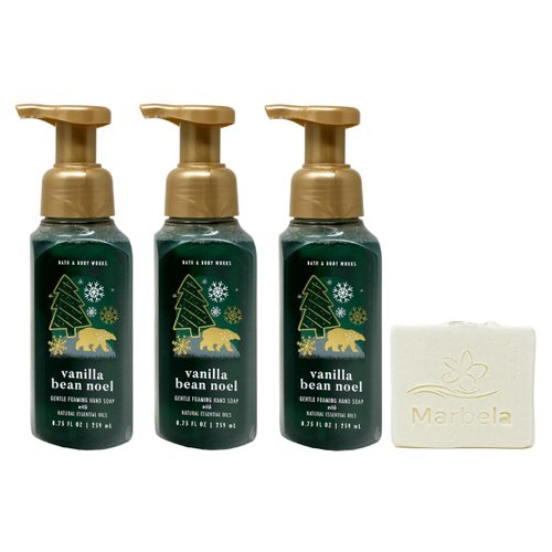 Bath & Body Works Vanilla Bean Noel 3 Pack Foaming Hand Soap Bundle with a Natural Oats Bar Soap - Full Size