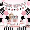 Two Cool Dude Pink Smile-Theme Birthday Party Decoration Set, Two Cool Girl Second Birthday Banner Cake Toppers Pink White Black Checker Balloons for Two Happy Face Party Supplies