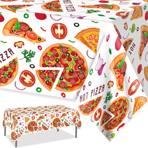PHOGARY 3 Pack Pizza Tablecloth, Plastic Pizza Theme Table Cloths Picnic Table Cover, Hot Pizza Party Decorations Ideal for Kids’ Birthday, Pizza Decor Parties Supplies Carnival Party