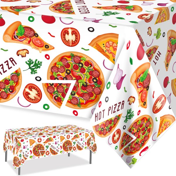 PHOGARY 3 Pack Pizza Tablecloth, Plastic Pizza Theme Table Cloths Picnic Table Cover, Hot Pizza Party Decorations Ideal for Kids’ Birthday, Pizza Decor Parties Supplies Carnival Party