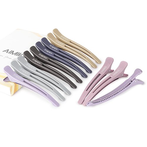 AIMIKE 12pcs Professional Hair Clips for Styling Sectioning, Anti-Slip No-Trace Duck Billed Hair Clips with Silicone Band, Salon and Home Hair Cutting Clips for Hairdresser, Women, Men - 4.3” Long