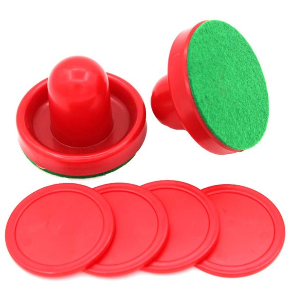 1 Set Air Hockey Pushers and Air Hockey Pucks Great Goal Handles Pushers Goal Handles Paddles Replacement Accessories for Game Tables 76 MM, Red(2 Strikers, 4 Pucks)