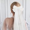 YISSION White Wedding Veil Bow Hair Barrette, Long Bridal Veil Bow Hair Clip, Bow Veil for Bachelorette Party Wedding