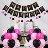 Hot Pink and Black Happy Birthday Party Decorations for Girls Women, Pink Décor Supplies with Banner, Pom Poms, Foil Curtain for Her 13th 16th 18th 20th 21st 25th 30th 40th 50th 60th Birthday Party