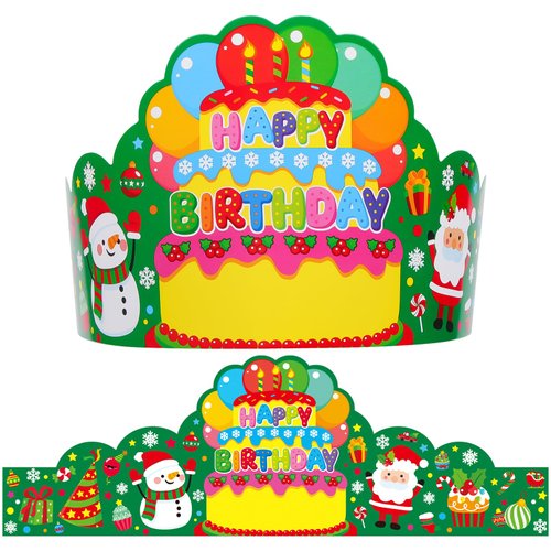 AUGTHEEP 36 Pack Christmas Birthday Crowns for Kids Classroom -Snowman Santa Claus Party Hats for Students Classroom School VBS Winter Christmas Party Supplies