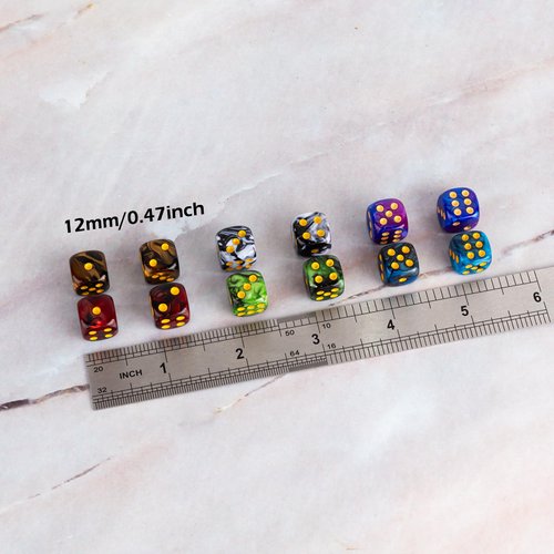 48 PCS 12mm 6 Sided Dice Set Marble D6 Dice Round Corner Board Game Dice for Tenzi Farkle Bunco MTG DND or Math Learning