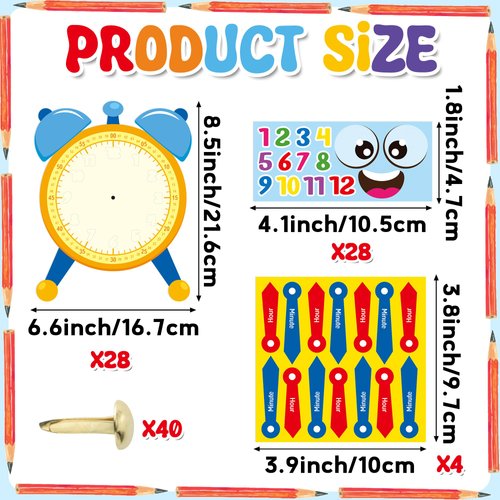 WATINC Telling Time Learning Clock Craft - 28Pcs DIY Learning to Tell Time Clock Gift Craft for Kids with Number Stickers, Back to School Teaching Time Practice Clock for School Classroom Fun Activity