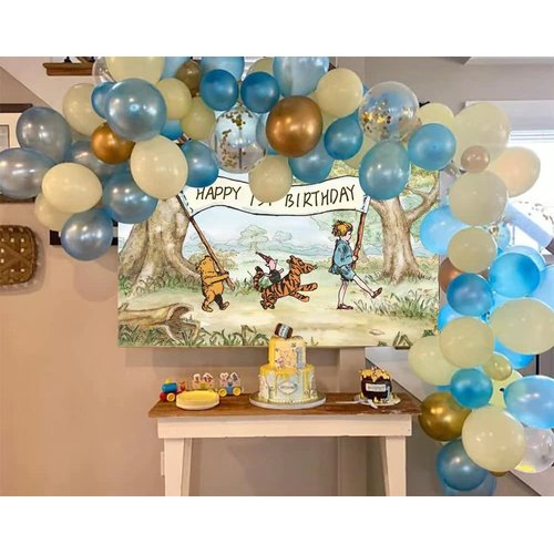 Winnie Backdrop Happy 1 st Birthday Photography Background Pooh Baby Shower Decorations 57 x 37 Inch Banner for Kids First Birthday Party Supplies Favors
