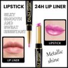 HHLTOH Vivid Fuchsia Metallic Shine Shimmer Lip Liner and Lipstick Combo Set Kit for Women, DNM Lightweight Hydrating Formula High Impact Full Coverage Lipstick and Lip Liner Makeup Stains Gloss, 19#