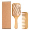 Hair Brush-Natural Wooden Bamboo Detangler Paddle Brush and Comb Set Eco Friendly Hairbrush for Women Men and Kids Thin Long Curly Hair Types and Massage Scalp(2Pcs)