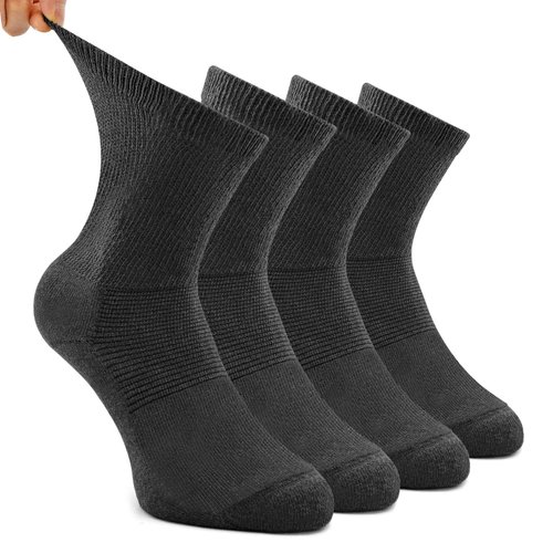 Busy Socks Non-Binding Top Socks Crew, Women's Physicians Approved Circulatory Healthy Therapeutic Diabetic Socks Dark Gray 4 Pack Medium