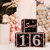 Eiurteao 3pcs 16th Birthday Decorations Boxes for Girls, Rose Gold Happy 16 Birthday Balloons Boxes Party Supplies, Sweet Sixteen Bday Theme Cardboard Box Decor