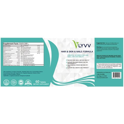 LYVV Hair&Skin&Nails Formula with Collagen, Keratin, Hyaluronic Acid, Antioxidants, Methionine, Biotin, Vitamin C, VItamine E and More - 60 Capsules