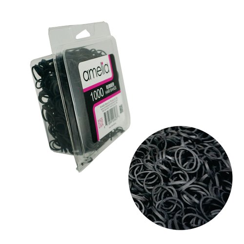 Amelia Beauty | 1000 Count 1/2" Rubber Bands | Premium US Made Rubber Hair Ties | Ideal for Ponytails, Braids & Beards | Strong All Day Hold | Convenient Re-closable Container | Black