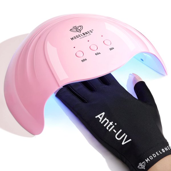 Modelones UV Light for Gel Nails with UV Gloves, 48 W Nail Dryer with 3 Timer Settings, Nail Lamps for Gel Polish, Professional UPF99+ UV Protection Gloves for Nail Art Manicure