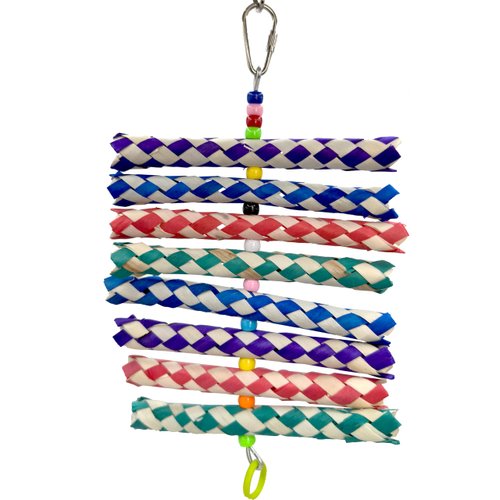 1244 Beady Fingertrap Shredder - Handmade colorful bird cage toy, Soft bamboo finger traps, Colorful plastic beads, Rubber ring, Shape changing, Easy for pets to shred apart, Great for small size bird