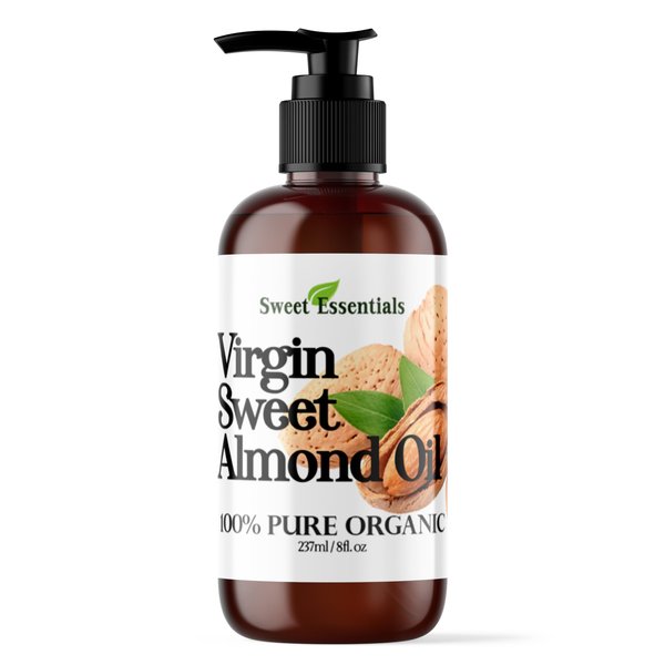 Organic Unrefined Virgin Sweet Almond Oil | Imported From Italy | 100% Pure | Cold Pressed | Hexane Free | Carrier Oil (8 Fluid Ounces)
