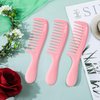 HYOUJIN Hair Comb Set, 3 Pocket Wide Tooth Combs - Detangling Shower Combs for Curly Hair, Wet Hair, Thick Hair - Travel Size for Women, Men (Pink)