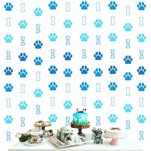 Cheereveal 8Pcs Dog Garlands Banners, Blue Puppy Dog Paw Print Hanging Streamers, Pet Dog Themed Birthday Baby Shower Party Decorations Supplies for Boys