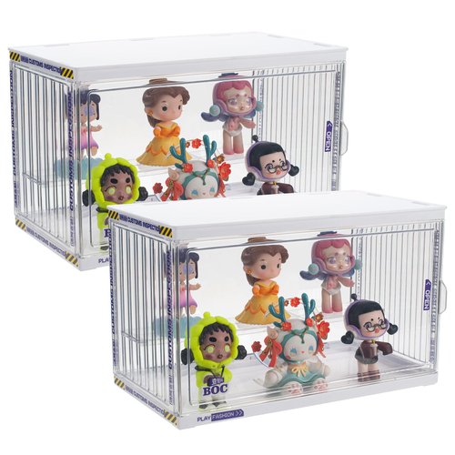 Clear Display Case for Figures, Acrylic Display Box, 2 Tier Adjustable Display Stand, Dustproof Showcase for Collectibles Mini Funko Pop Popmart Action Figures (Clear - 2 Pack)