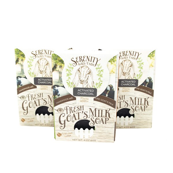 Goat Milk Soap - Handmade All Natural Soap for Sensitive Skin by SerenityGoats (Activated Charcoal Tea Tree & Lavender, 3 Pack)