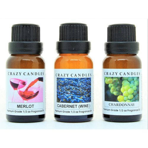 Crazy Candles 3 Bottles Set, 1 Merlot, 1 Cabernet (Wine), 1 Chardonnay 1/2 Fl Oz Each (15ml) Premium Grade Scented Fragrance Oils