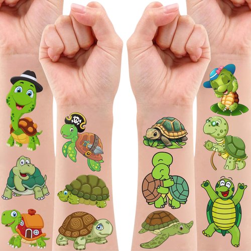 Turtle Temporary Tattoos - Turtle Birthday Decorations Party Supplies Cute Animal Lovely Festival Holiday Favors Kids Boy Girl Teen Gift Idea Décor