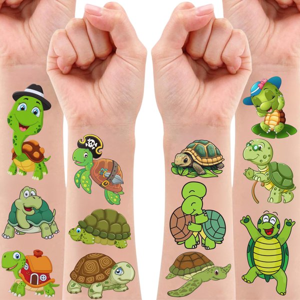 Turtle Temporary Tattoos - Turtle Birthday Decorations Party Supplies Cute Animal Lovely Festival Holiday Favors Kids Boy Girl Teen Gift Idea Décor