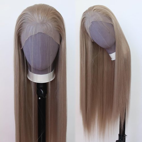 zigzag hair Ash Blonde Wig Long Straight Honey Blonde Brown Synthetic Lace Front Wigs Pre Plucked...