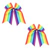 2 Pack Jumbo Rainbow Cheer Hair Bows - 8 Inch Ponytail Holders with Elastic Bands, Cheerleading Hair Accessories for Gay Pride Day