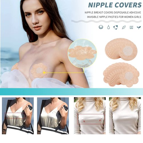 Brozigo 80PCS Nipple Cover 80PCS Pasties Nipple Covers for Woman 40 Pairs Self-adhesive Breast Petals for Summer Dress Beige
