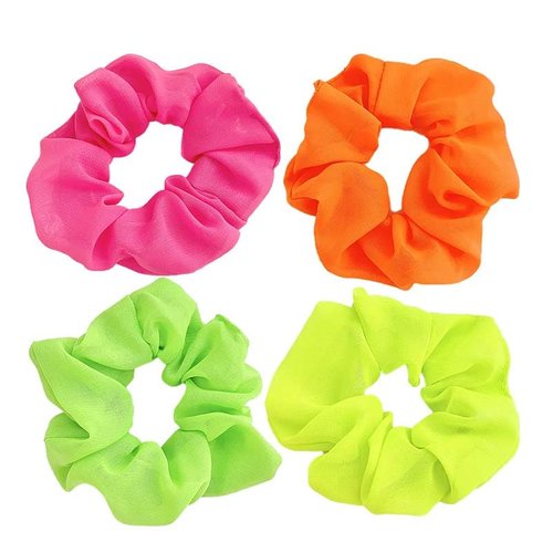 4Pcs Neon Scrunchies for Hair 80s,Neon Hair Accessories,Soft Hair Scrunchy,Solid Colors Elastic Hair Bands Neon Hair Ties Ponytail Holder for 80s Party Accessories Women Girls