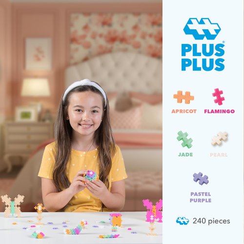 PLUS PLUS 240 Piece Interlocking Building Blocks for Kids, Open Ended Connecting Toys, STEM Bin Classroom Mini Manipulatives - Pearl Mix Play Tube
