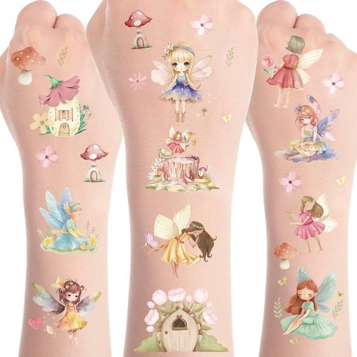 Fairy Temporary Tattoos for Kids - 8 Sheet Fairy Tattoo Stickers for Girls Fairy Fake Tattoos Cute Fairy Tattoos for Girls Hand Wrist Birthday Party Decor