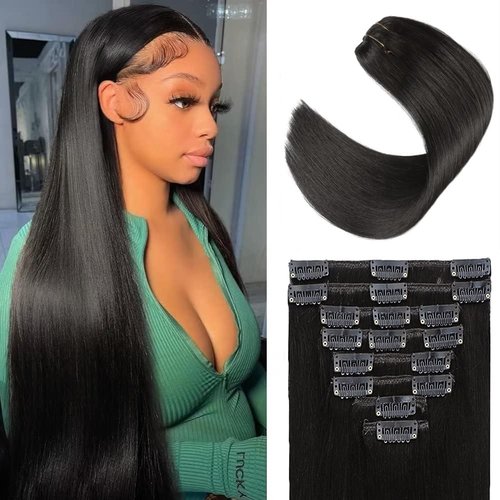 SILIERFUN Clip in Hair Extensions Real Human Hair,22 inch 120g 8pcs Hair Extensions Clip ins Straight Human Hair Extensions Clip ins Double Weft Natural Black Human Hair (22 inch)