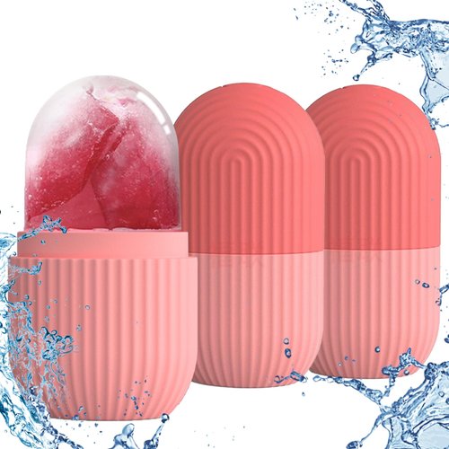 Senbaler 3pcs Ice Cube Roller for Face,Eye,Silicone,Reusable Facial Massager Ice Mold,Brighten Skin Enhancing Natural Glow,De-Puff Eye Bags,Reduce Migraine Pain (Pink)