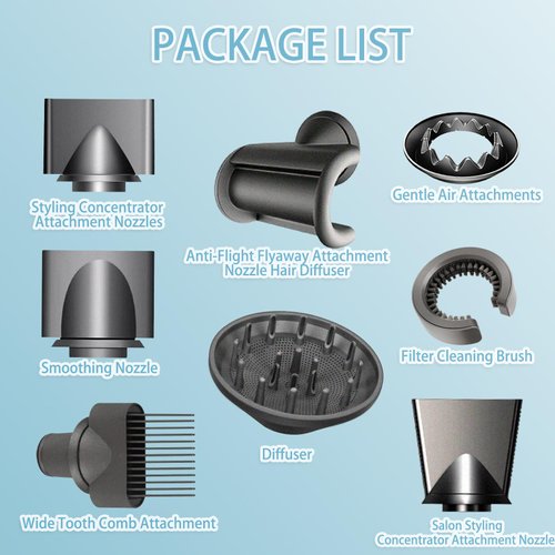 YTCHYYSK 8PCS Gentle Air Attachments/Diffuser/Styling/Concentrator/Filter Cleaning Brush/Wide tooth comb/Smoothing Nozzle Accessories for Dyson Hair Dryer HD01 HD02 HD03 HD04 HD08 HD15