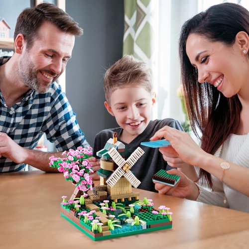 COZYMASS Architecture River Windmill Building Model Kit Micro Block Set Mini Blocks 600+ PCS with 2 Figure