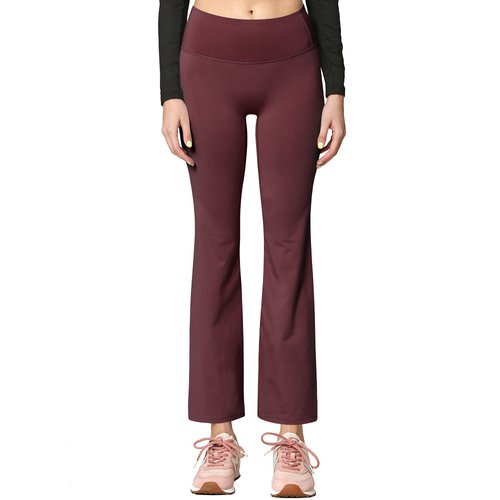 Active Queens QB3021 Peached Seamless Front Leggings with Inner Pocket Ankle Boot Cut Yoga Pants XS Wine
