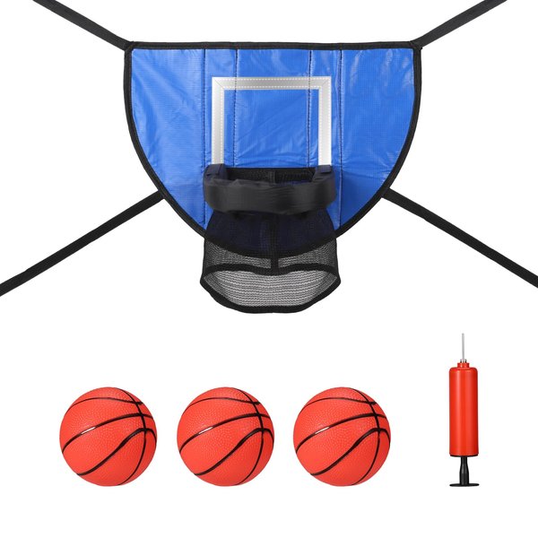 lasuroa Trampoline Basketball Hoop Set, with Mini 3 Basketballs and Pump, Waterproof Trampoline Basketball Hoop Attachment for Indoor Outdoor Trampoline Accessories Basketball for All Ages