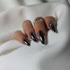 Smoky Grey Chrome Press on Nails Medium Almond,KQueenest Mirror Metal Stiletto Fake Acrylic Nails with Bling Design,Black Glue on Nails for Daily Party Wear,False Nails Press ons in 24 PCS