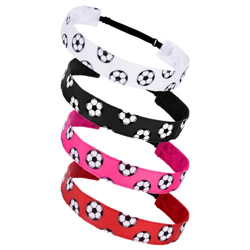 GAFATORY 4 Pieces Adjustable Soccer Headband for Girls Elastic Soccer Headbands for Women Soccer Accessories Non Slip Football Sport Hair Bands Sports Athletic Headbands for Girls Teens