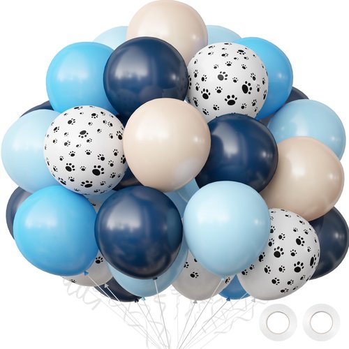 OuMuaMua Blue Birthday Decorations, 50Pcs Navy Blue Balloons Dog Paw Balloons for Girls Boys Birt...